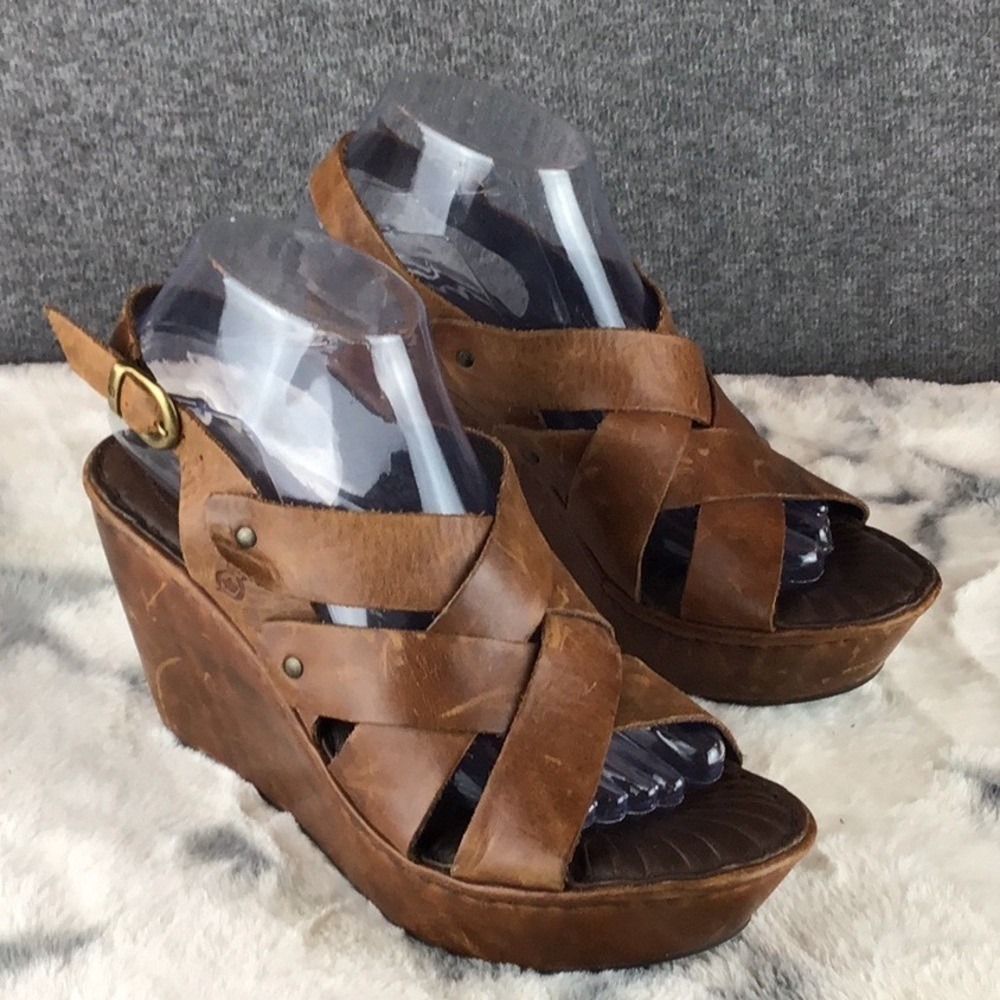 Born Brown Leather Funky Chunky Platform Strappy Sandals Size 8 M